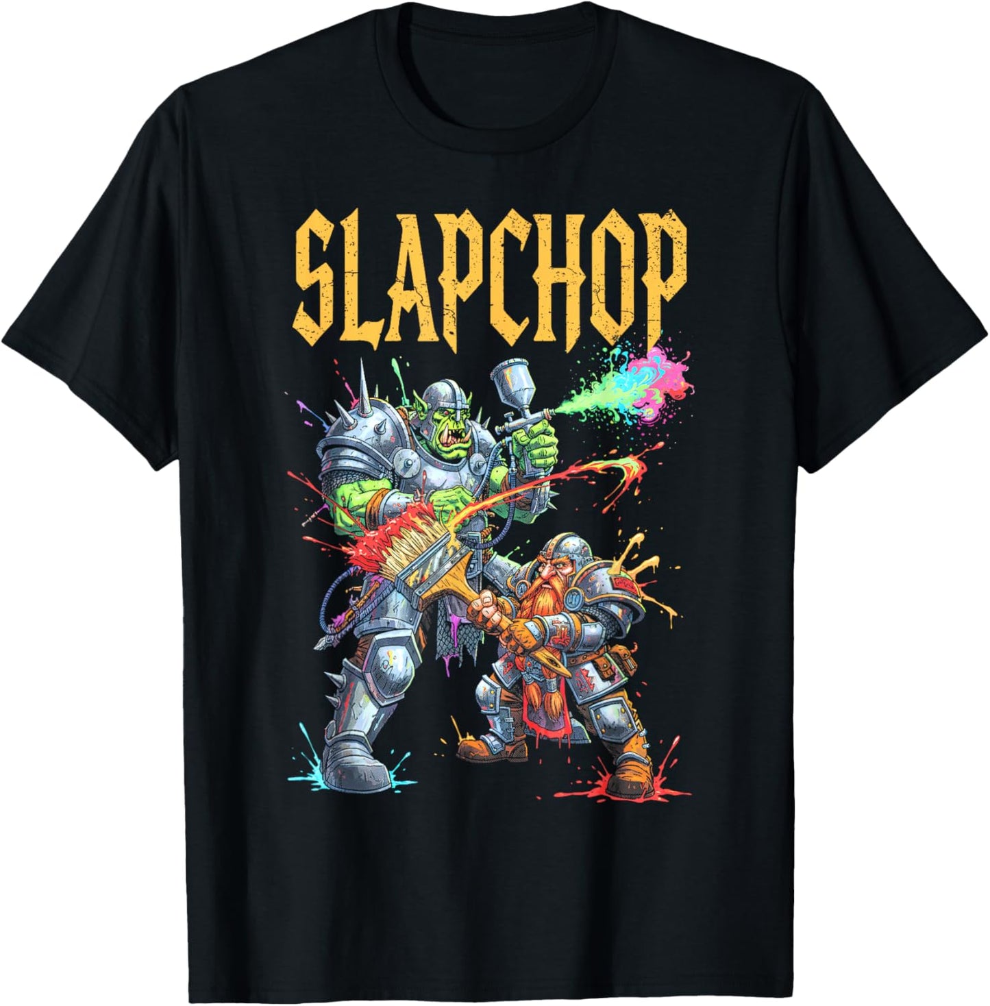 Mini Painter Slapchop Fantasy Miniature Orc Dwarf Airbrush T-Shirt - T-Shirt | Black