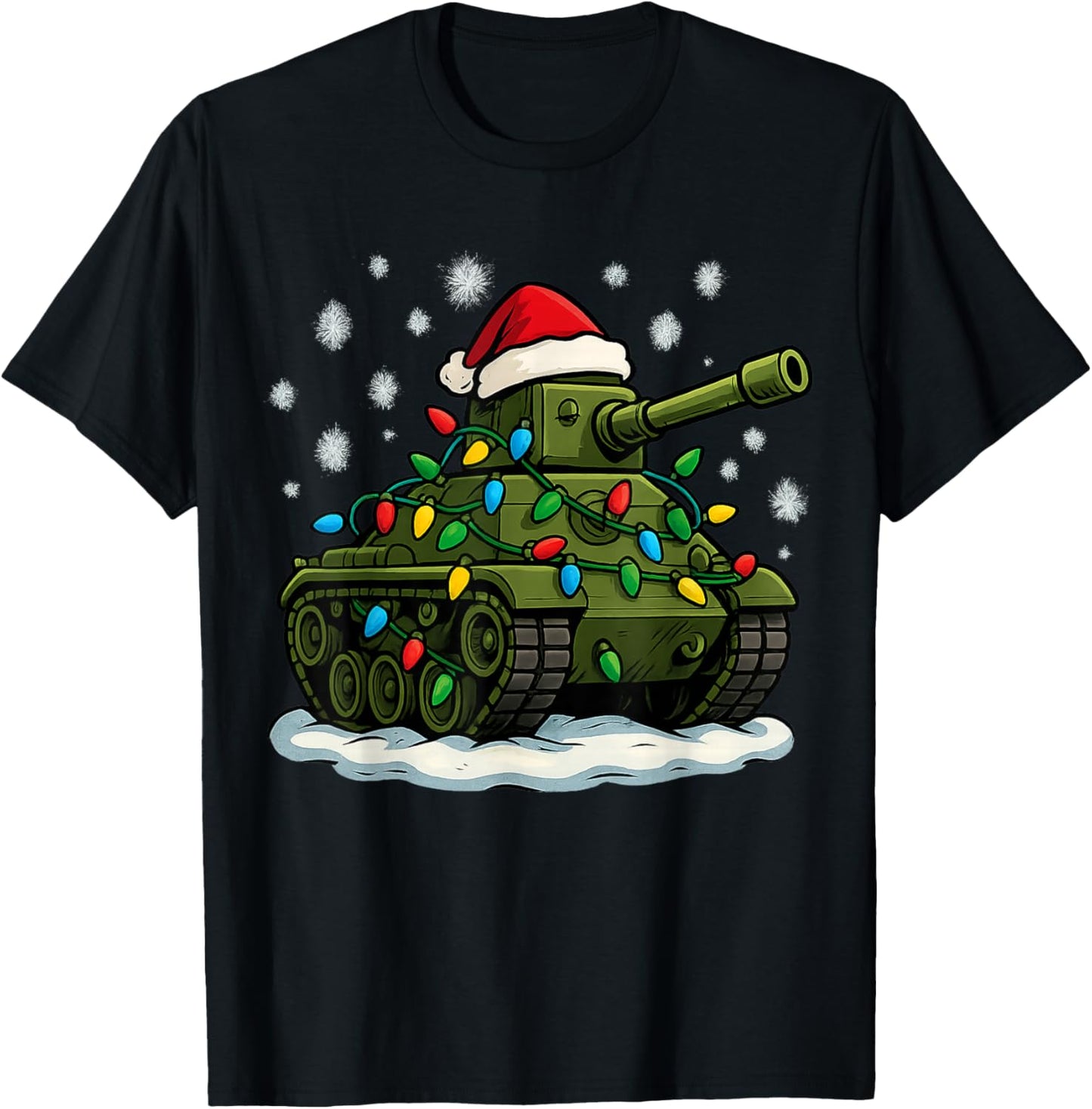 Christmas Lights Wrapped On Cute Kids Military Tank Lover T-Shirt - T-Shirt | Black
