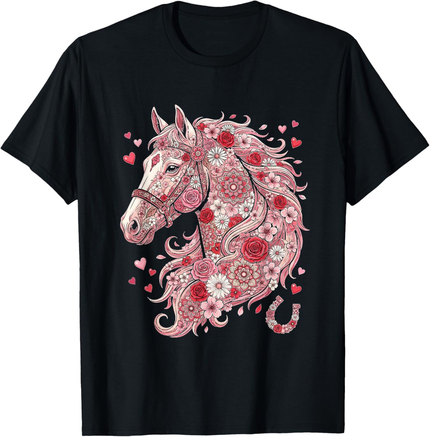 Love Horse Valentine Cute Horses Lover Valentines Day T-Shirt - T-Shirt | Black