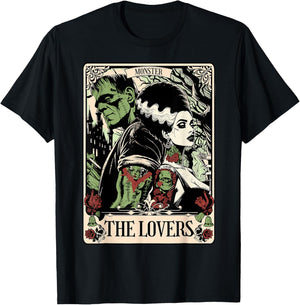 Halloween The Monster and Bride The Lovers Tarot Card T-Shirt - T-Shirt | Black