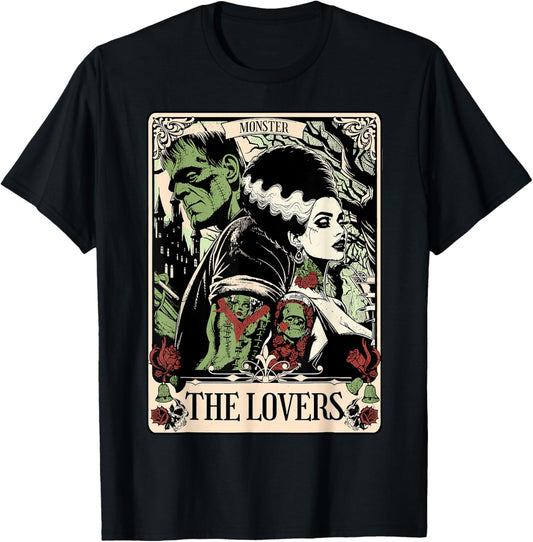 Halloween The Monster and Bride The Lovers Tarot Card T-Shirt - T-Shirt | Black