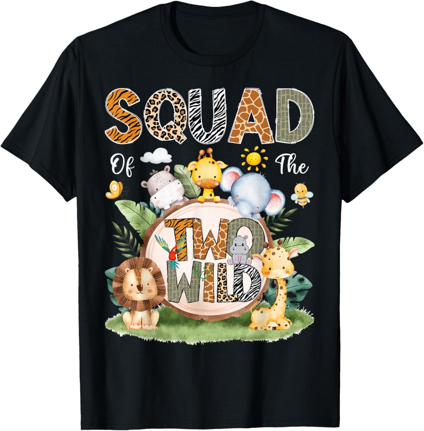 Squad of The Two Wild 2nd Birthday Boy Jungle Safari T-Shirt - T-Shirt | Black
