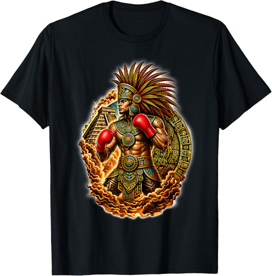 Aztec Warrior Boxer Calendar Mexico Mexican Azteca Boxing T-Shirt - T-Shirt | Black