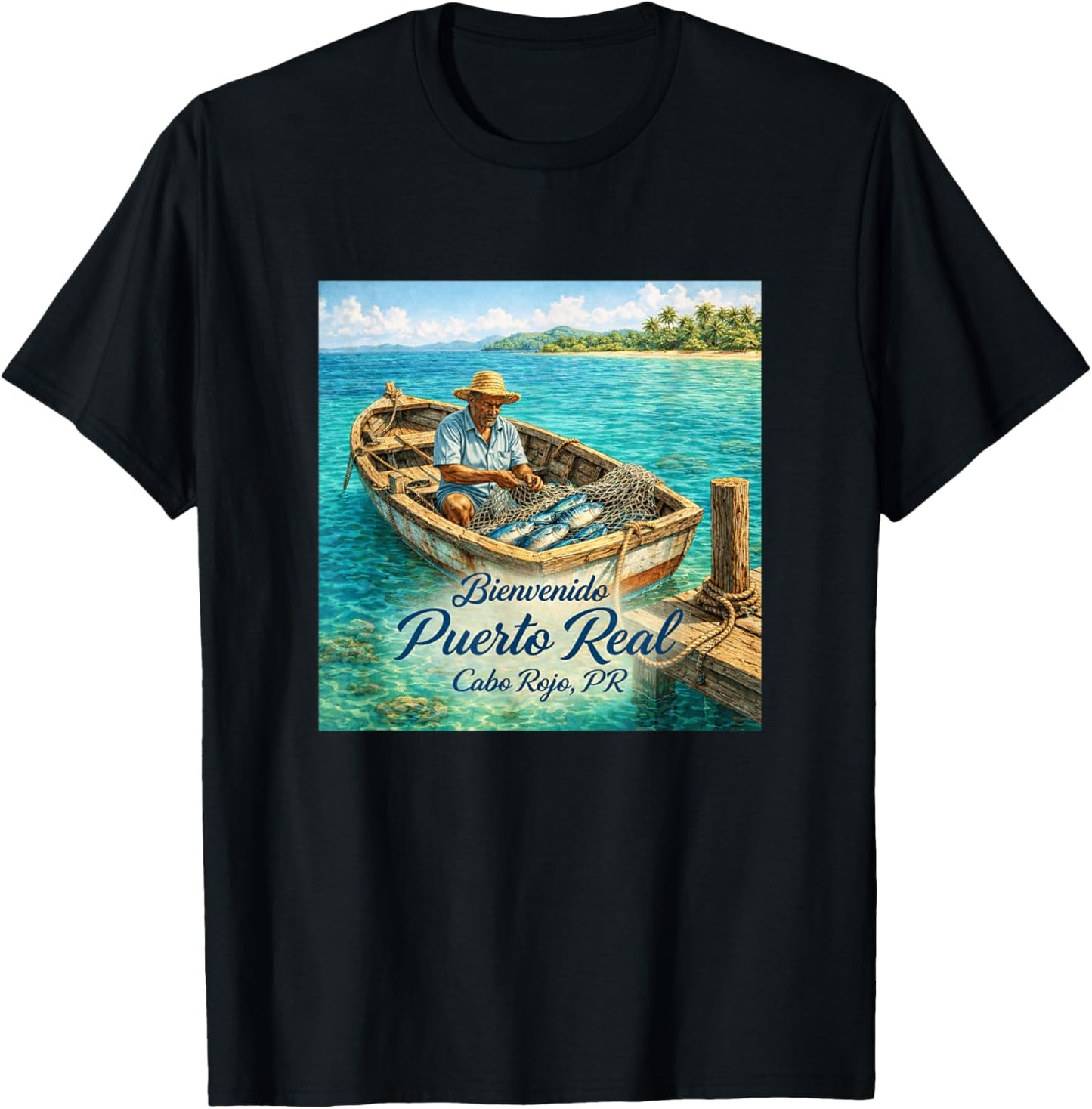Puerto Real Cabo Rojo PR – Coastal Fishing Village Design T-Shirt - T-Shirt | Black