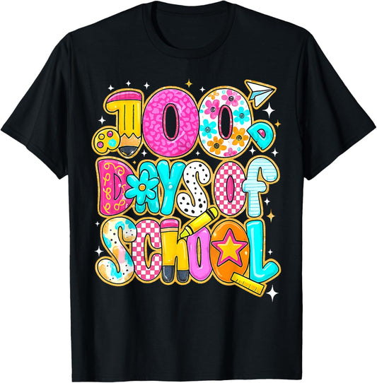 Happy 100th Day of School 100 Days of School Teacher Student T-Shirt - T-Shirt | Black