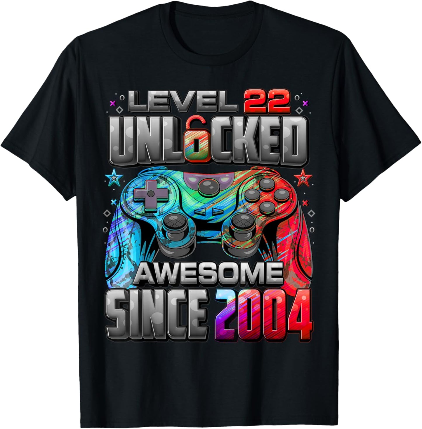Level 22 Unlocked Awesome Since 2004 22nd Birthday Gaming T-Shirt - T-Shirt | Black