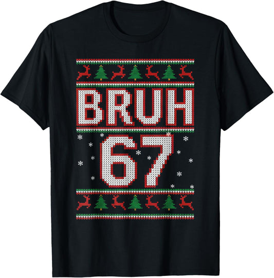Funny Bruh 67 Christmas Holiday Women Kids Xmas Pajamas T-Shirt - T-Shirt | Black