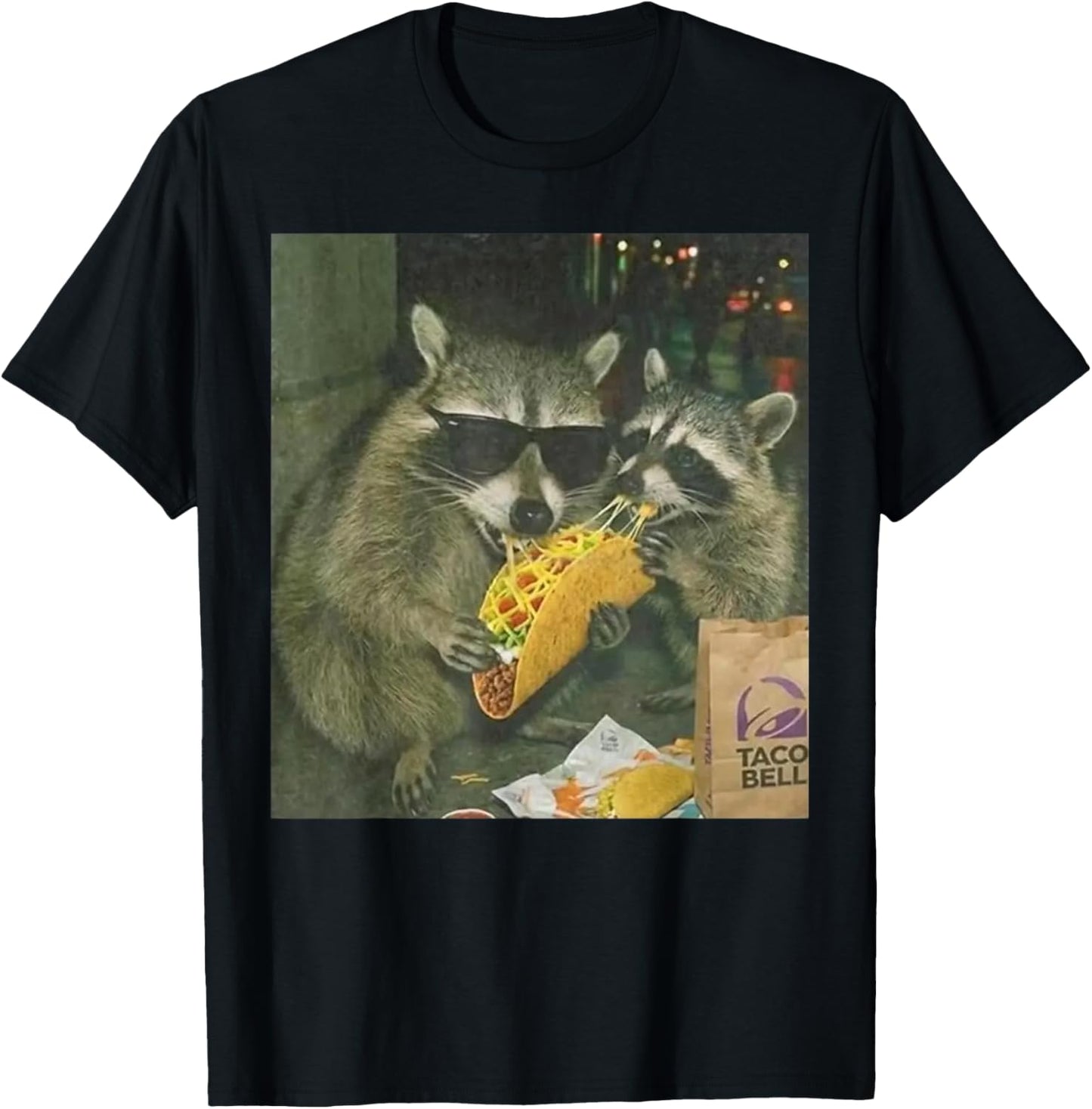 Funny Vintage Raccoon Eating Tacos Meme Humor Men Women T-Shirt - T-Shirt | Black