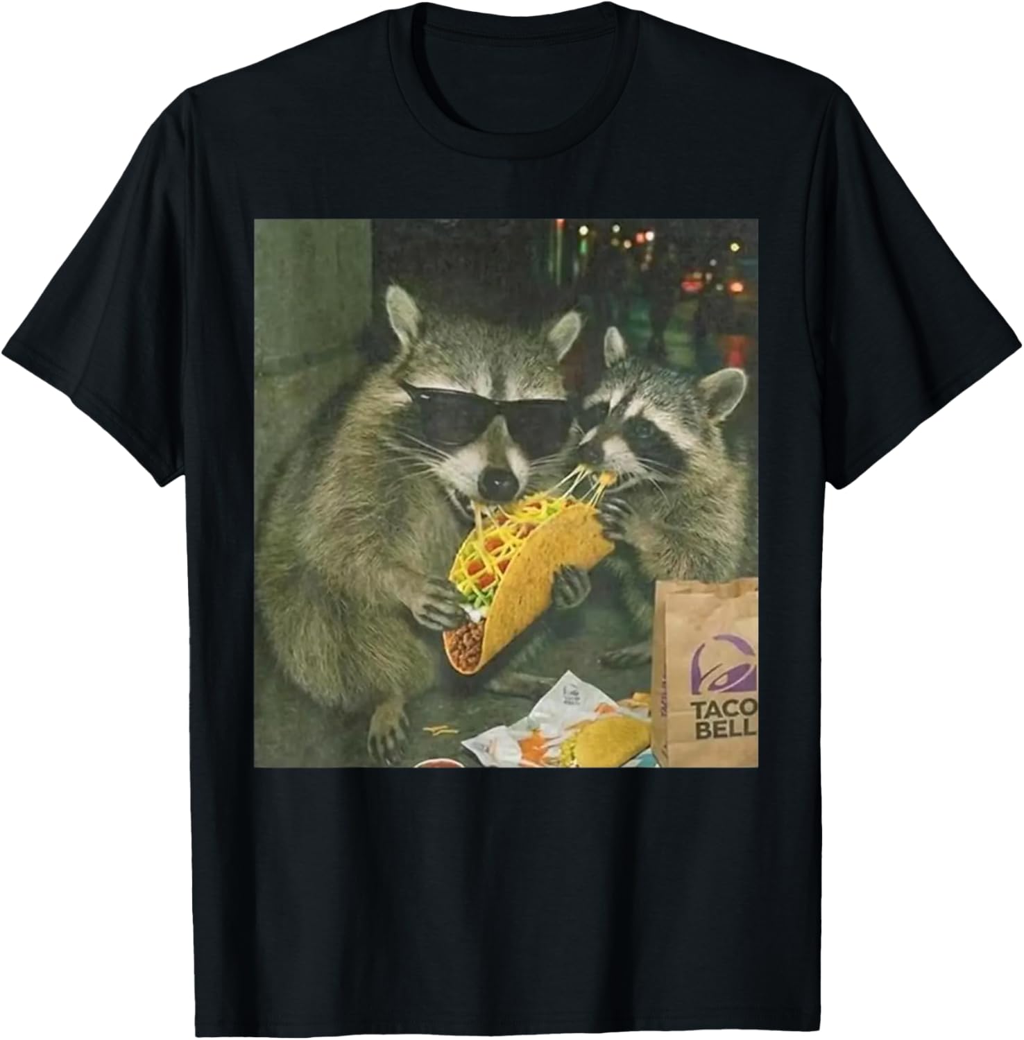 Funny Vintage Raccoon Eating Tacos Meme Humor Men Women T-Shirt - T-Shirt | Black