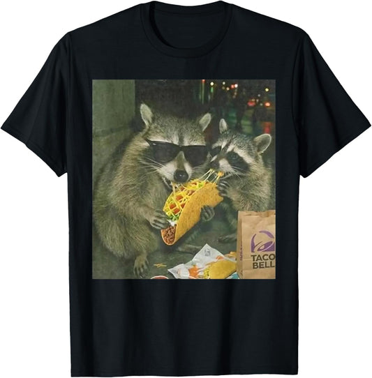 Funny Vintage Raccoon Eating Tacos Meme Humor Men Women T-Shirt - T-Shirt | Black