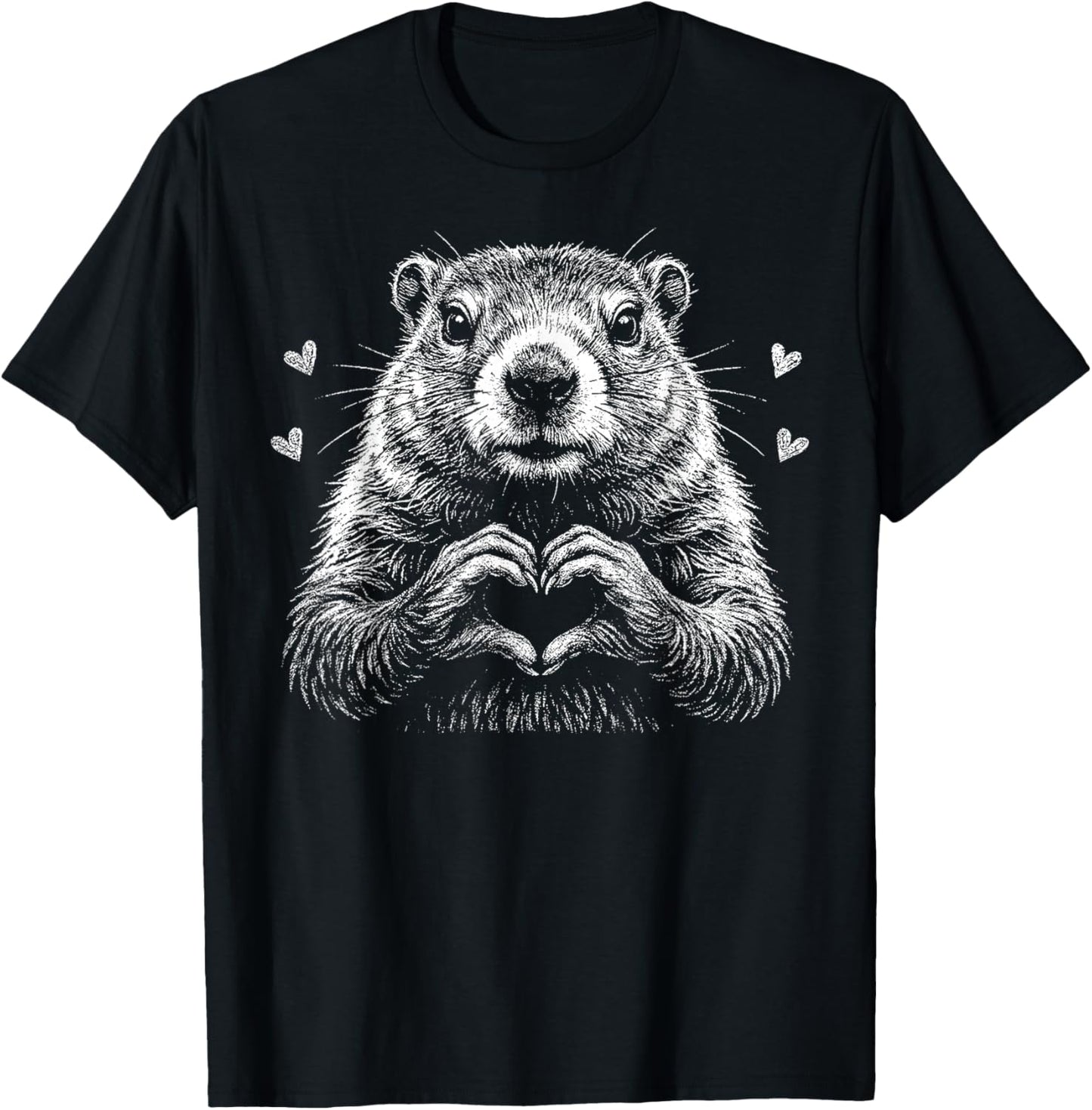 Groundhog Red Heart Shape Valentine's Day Animal Lovers T-Shirt - T-Shirt | Black