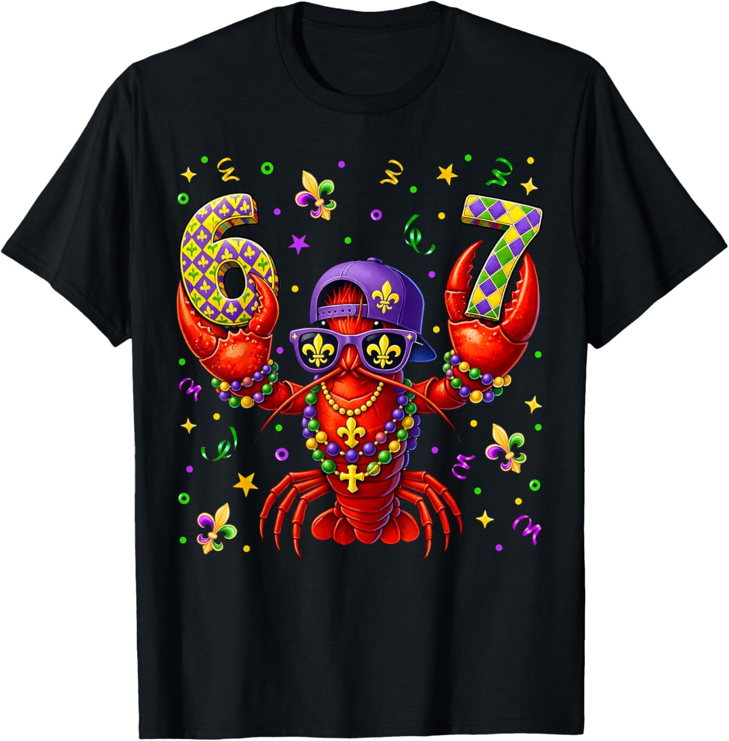 67 Mardi Gras Crawfish Beads Six Seven Carnival Boy Kids 6 7 T-Shirt - T-Shirt | Black