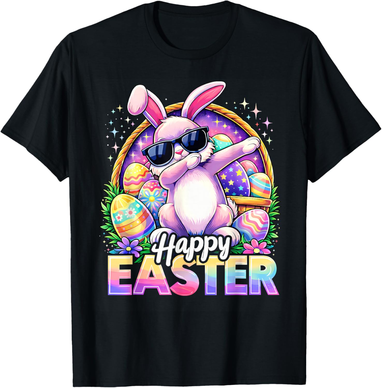 Funny Dabbing Bunny Happy Easter Sunglasses Men Women Kids T-Shirt - T-Shirt | Black
