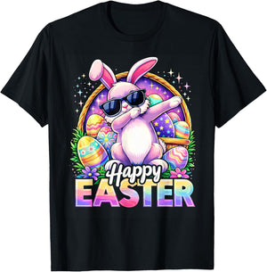 Funny Dabbing Bunny Happy Easter Sunglasses Men Women Kids T-Shirt - T-Shirt | Black