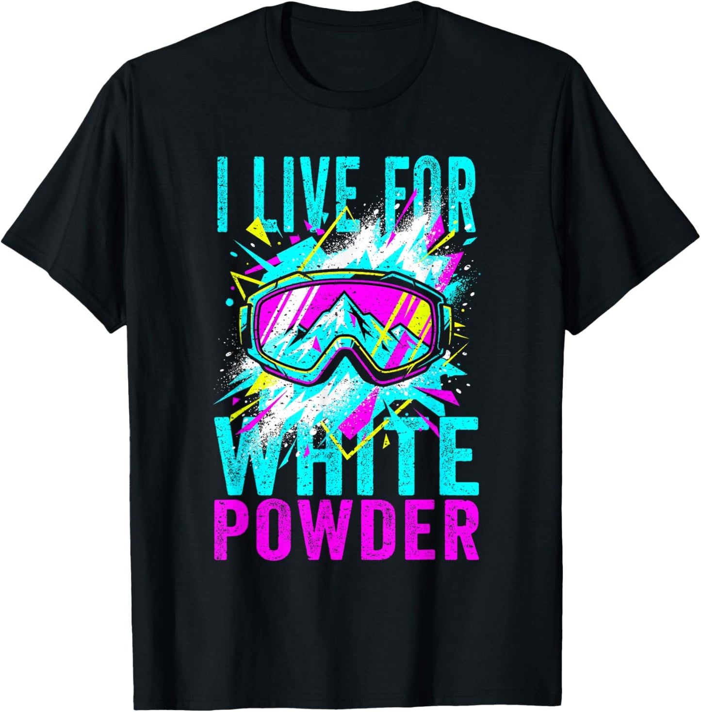 I Live for White Powder 80s 90s Retro Skiing Snowboard T-Shirt - T-Shirt | Black