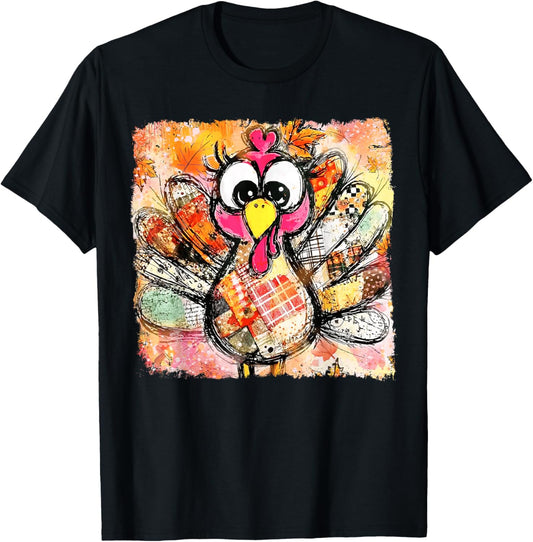 Retro Colorful Turkey Thanksgiving Family Fall Winter Autumn T-Shirt - T-Shirt | Black