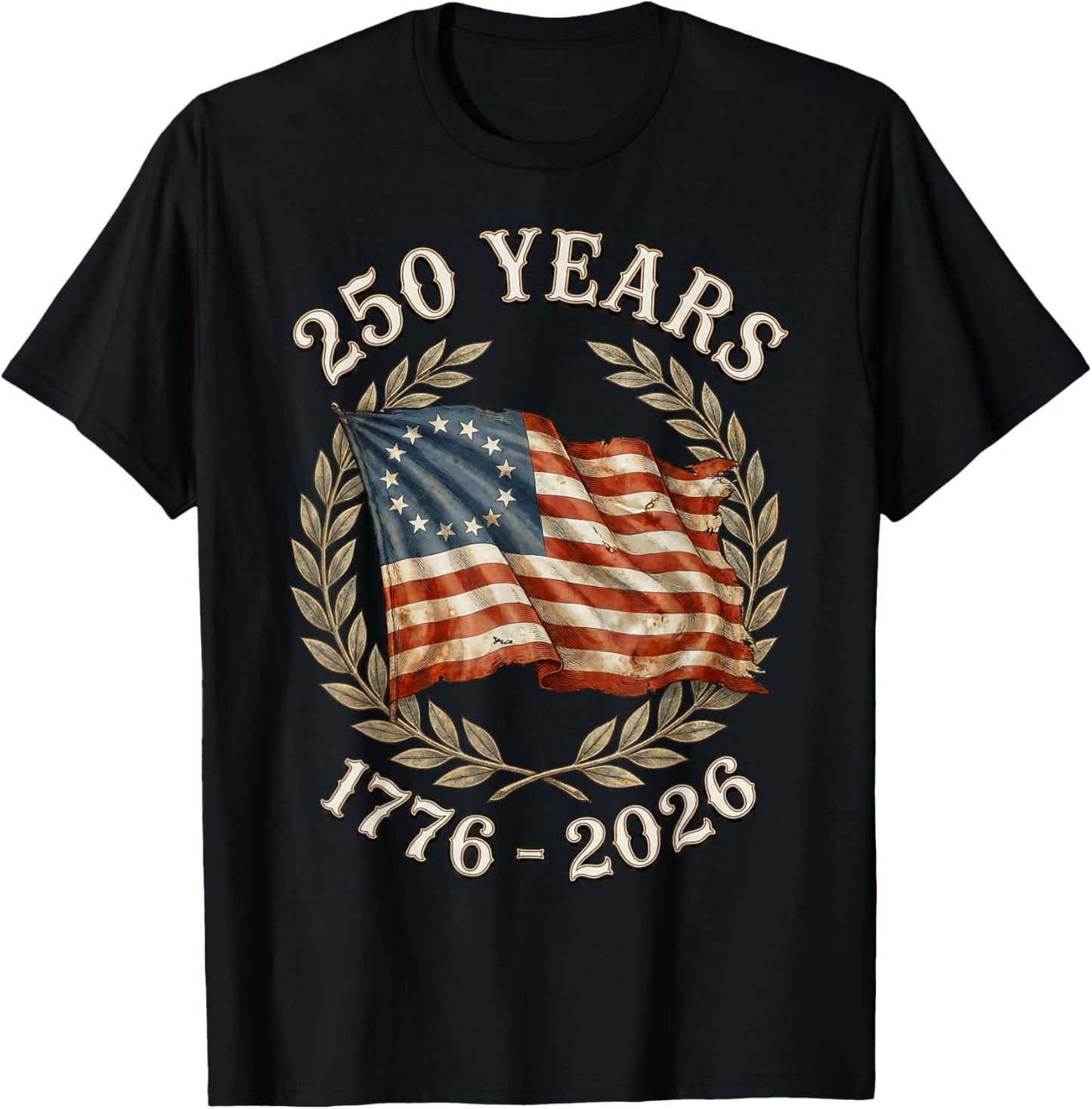 Patriotic Flag 250 Years 1776-2026 250th Birthday T-Shirt - T-Shirt | Black