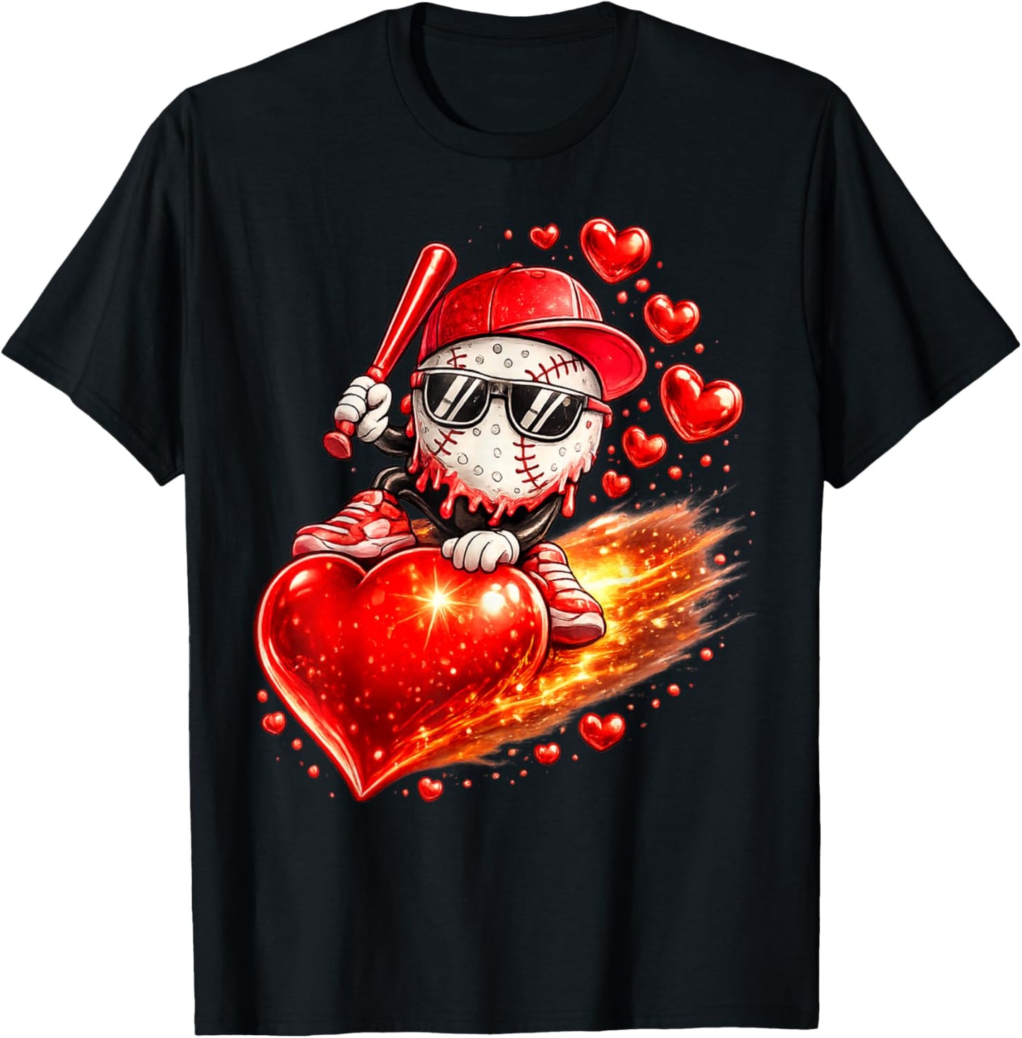 Baseball Valentine's Day Drip Ice Cream Team T-Shirt - T-Shirt | Black
