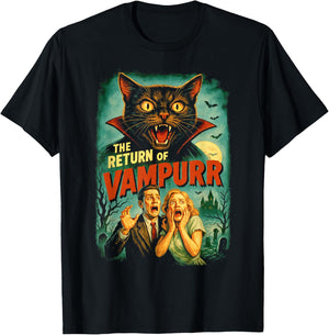 Vampurr Return | Funny Cat Vampire Horror 80's B-Movie T-Shirt - T-Shirt | Black