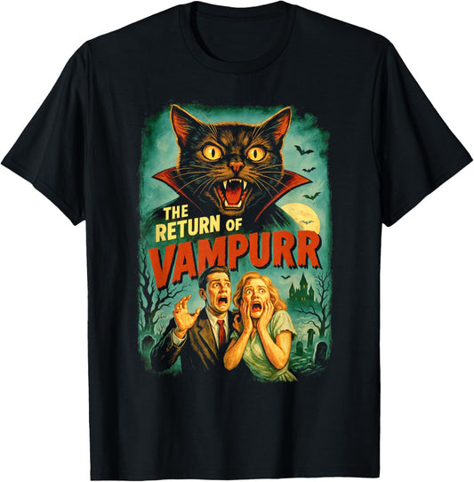 Vampurr Return | Funny Cat Vampire Horror 80's B-Movie T-Shirt - T-Shirt | Black