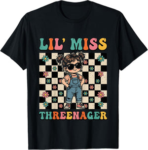 3rd Birthday Girl Sassy Toddler Lil Miss Threenager T-Shirt - T-Shirt | Black