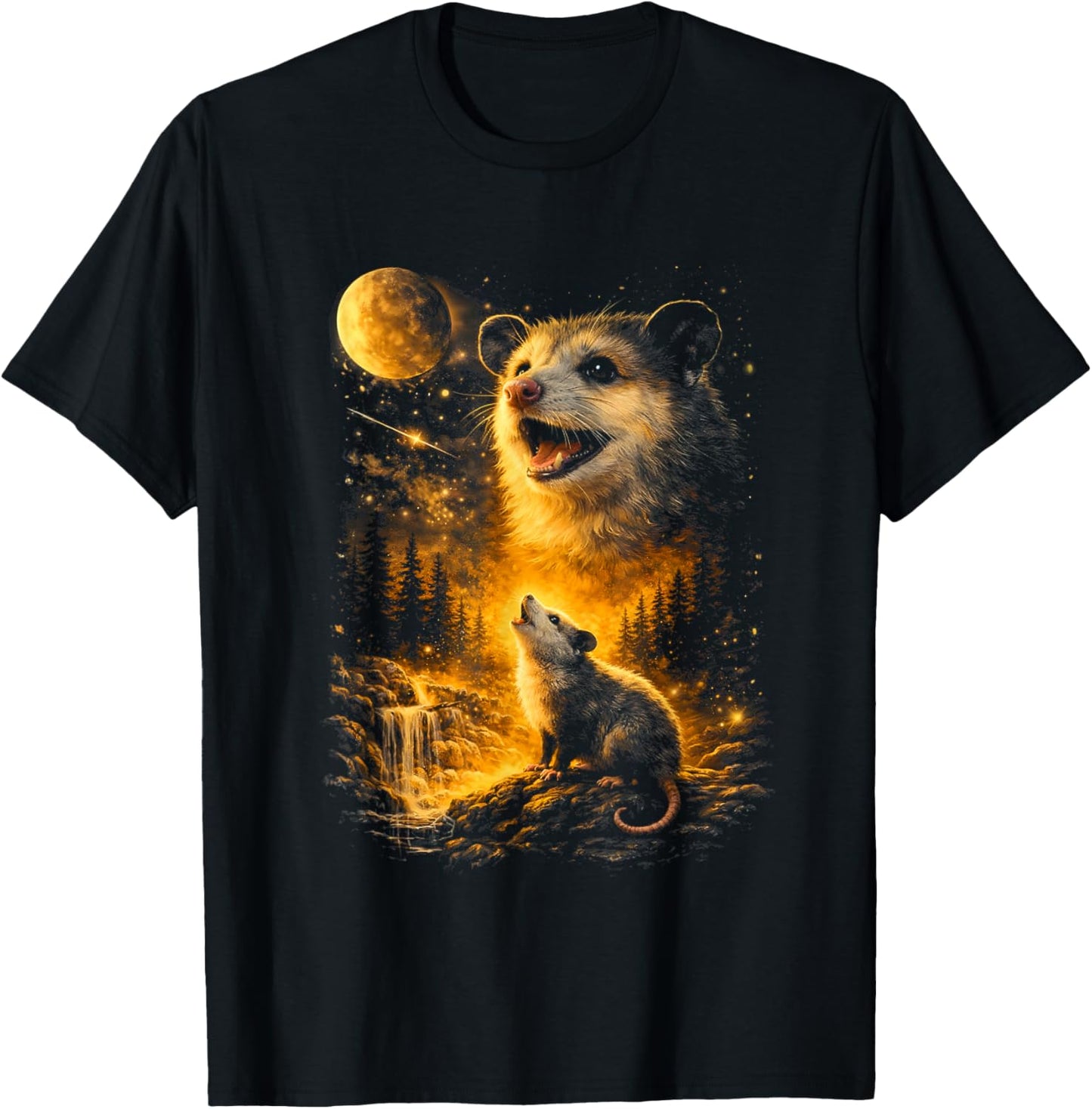 Possum Howling to The Moon Vintage Meme 90s Funny Possum T-Shirt - T-Shirt | Black