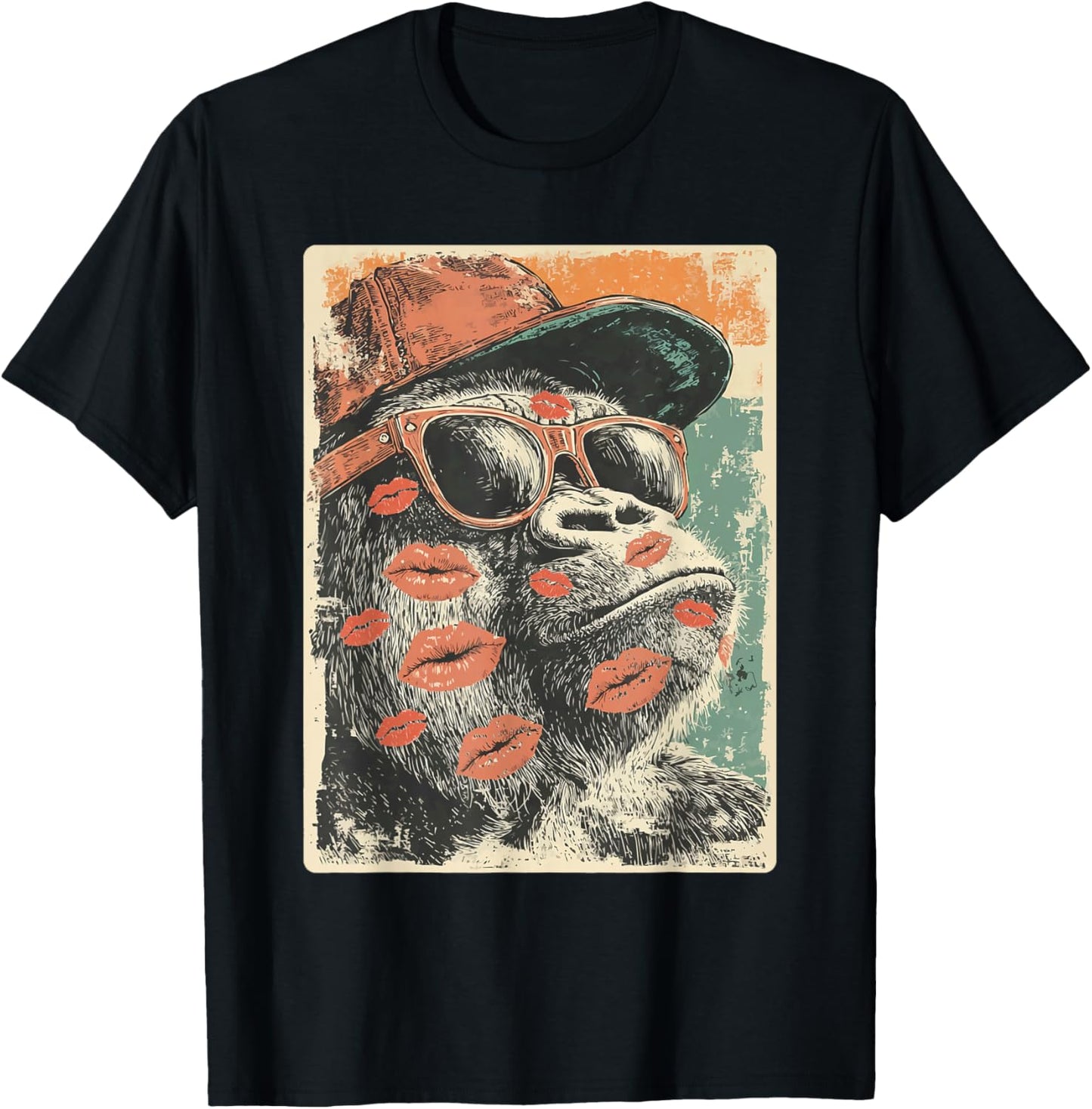 Cute Gorilla with Sunglasses Kisses Valentine's Day Animal T-Shirt - T-Shirt | Black