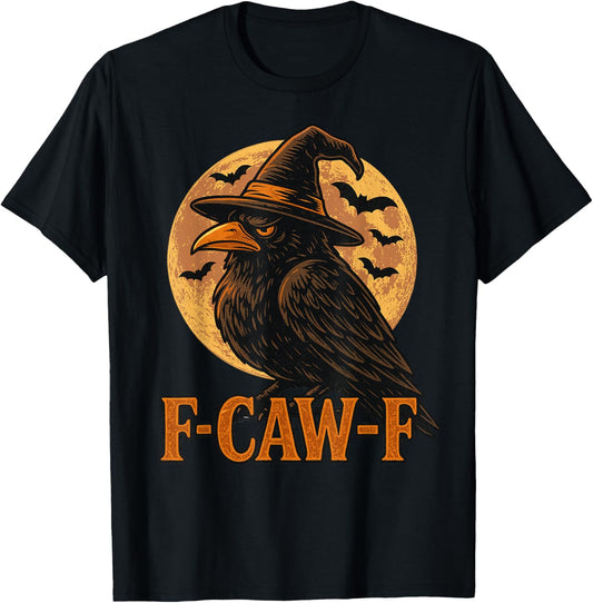 Gothic Black Crow F-Caw-F Raven Skull Moon Halloween T-Shirt - T-Shirt | Black