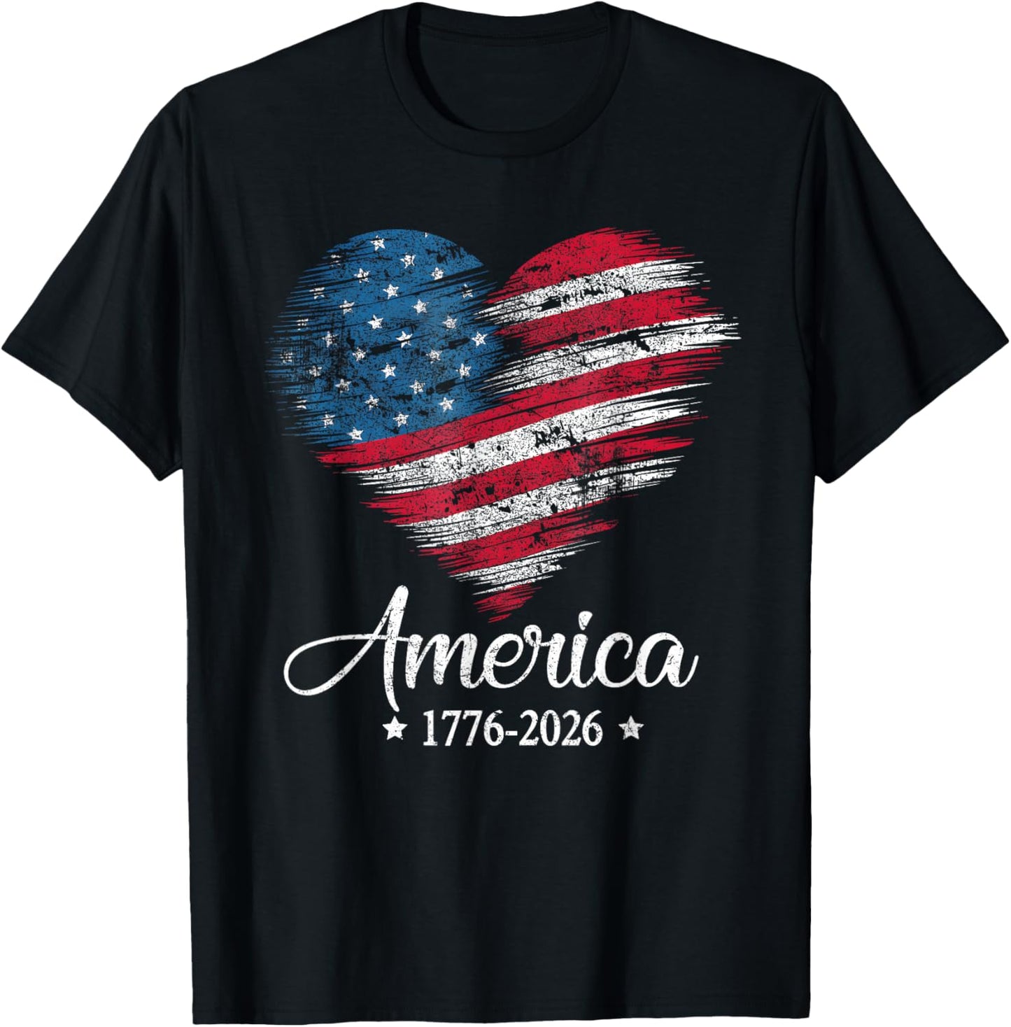 America Flag US Heart 1776 2026 4th of July 250th Birthday T-Shirt - T-Shirt | Black