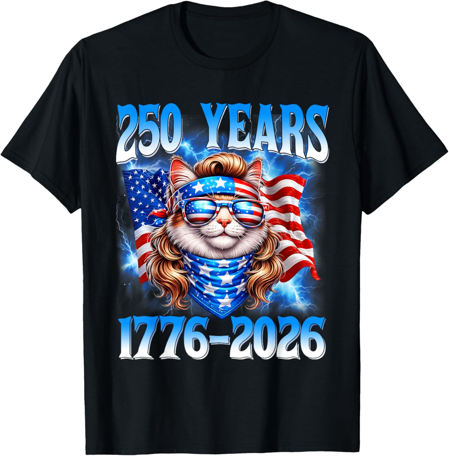 250 Years American 1776 2026 250th USA Cat 4th of July T-Shirt - T-Shirt | Black