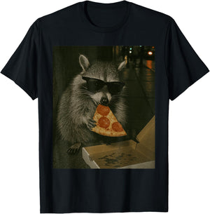 Retro Raccoon Eating Pizza Funny Racoon Meme T-Shirt - T-Shirt | Black