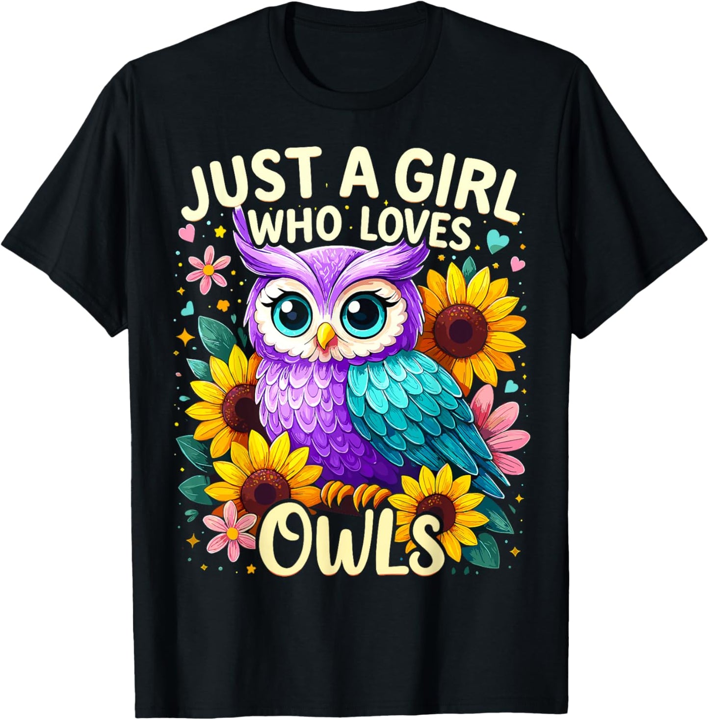 Just a Girl Who Loves Owls Cute Colorful Owl T-Shirt - T-Shirt | Black