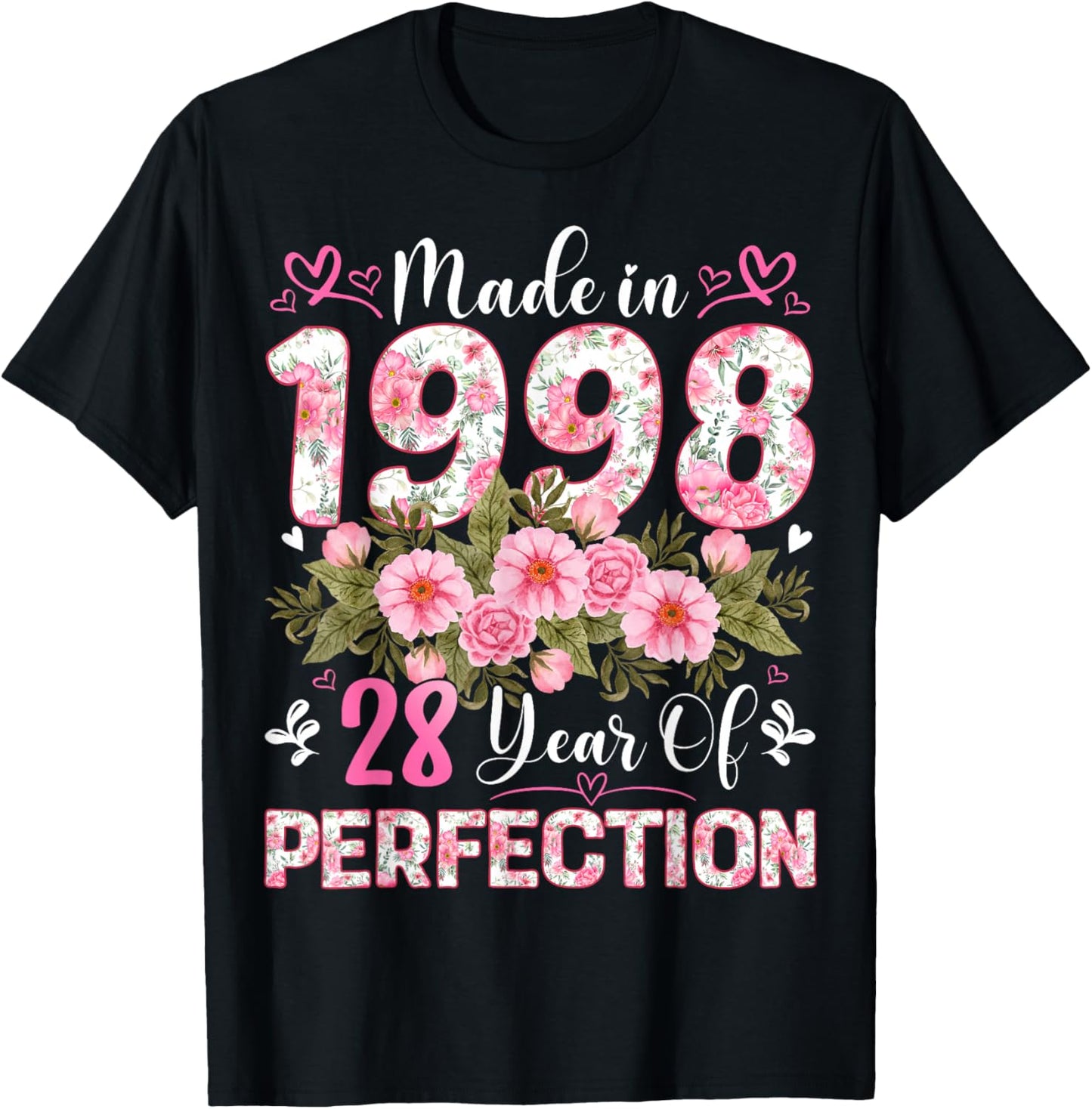 28 Year Old Made in 1998 Floral 28th Birthday Women T-Shirt - T-Shirt | Black