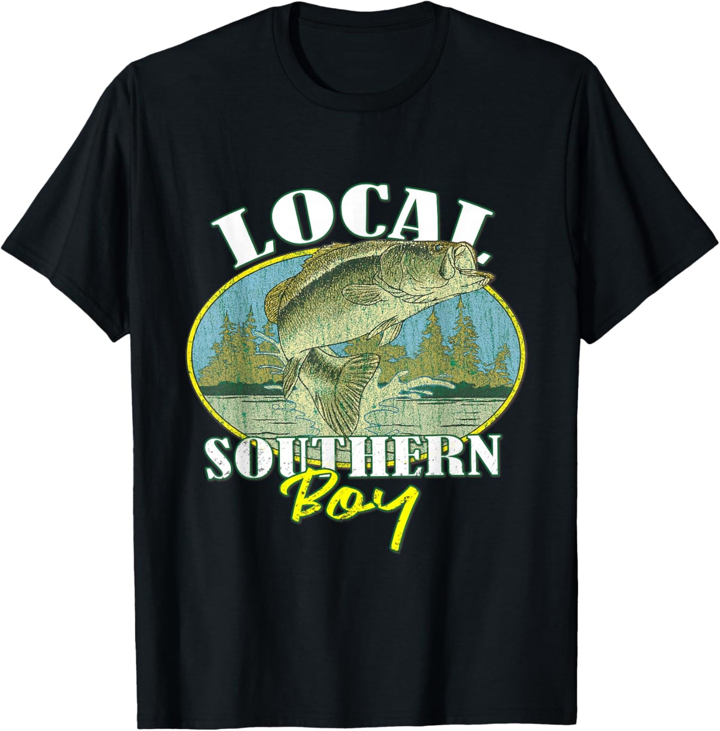 Local Southern Boy Fishing Retro Southern Outdoors T-Shirt - T-Shirt | Black