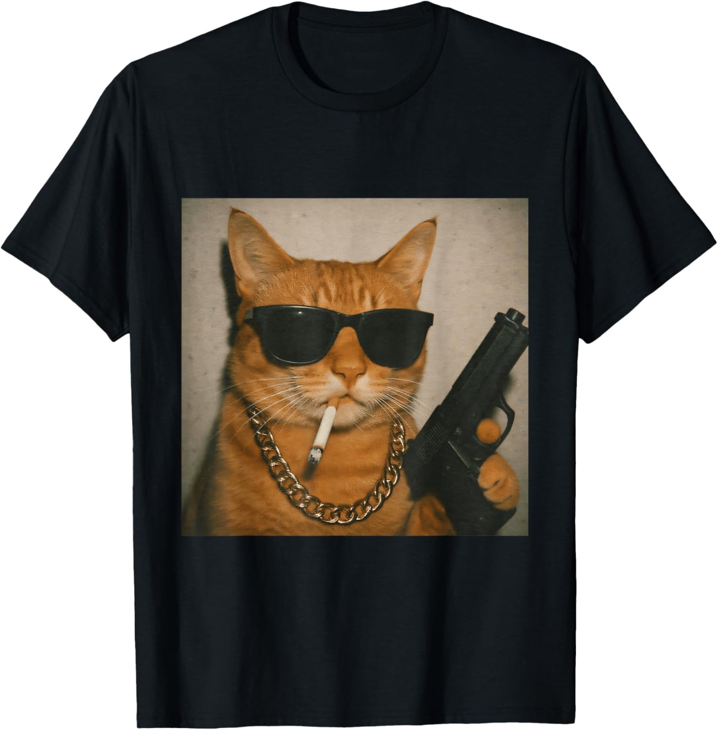 Funny Gangster Cat Smoking Gen Z Retro Meme Cat Lover T-Shirt - T-Shirt | Black