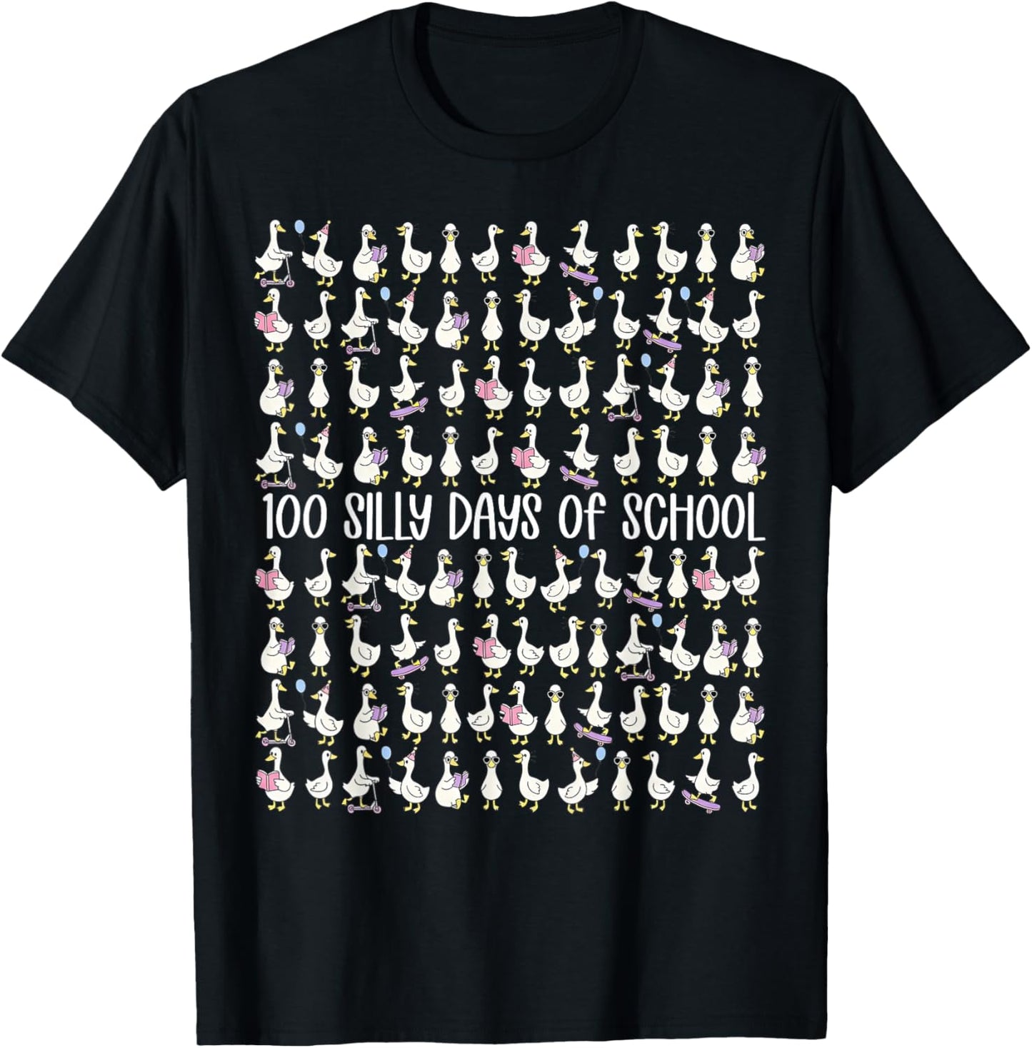 100 Silly Days of School Funny Silly Goose 100 Days T-Shirt - T-Shirt | Black