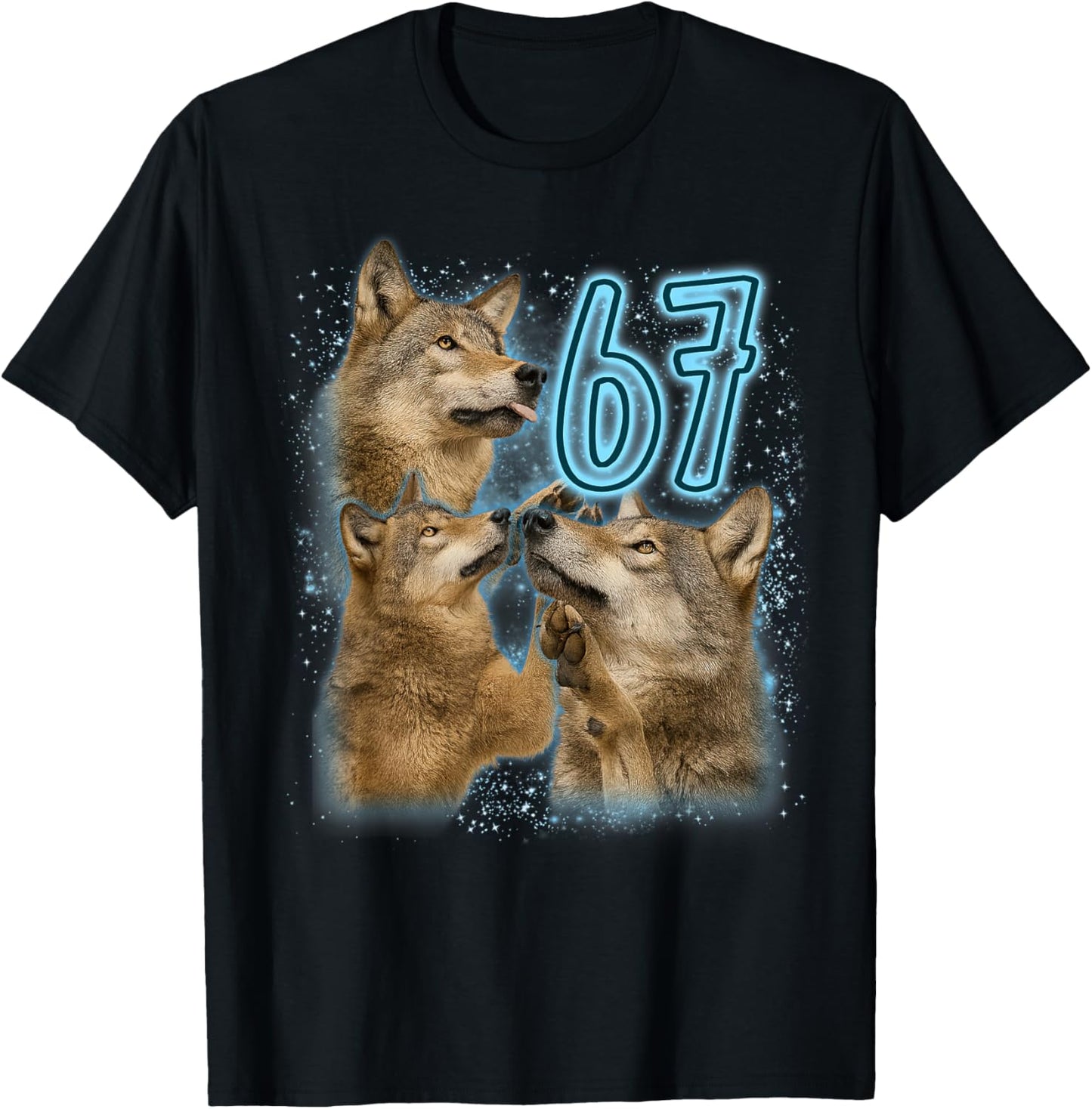 Wolf Lover 67 Meme Funny Six Seven Sarcastic Wild Animal T-Shirt - T-Shirt | Black