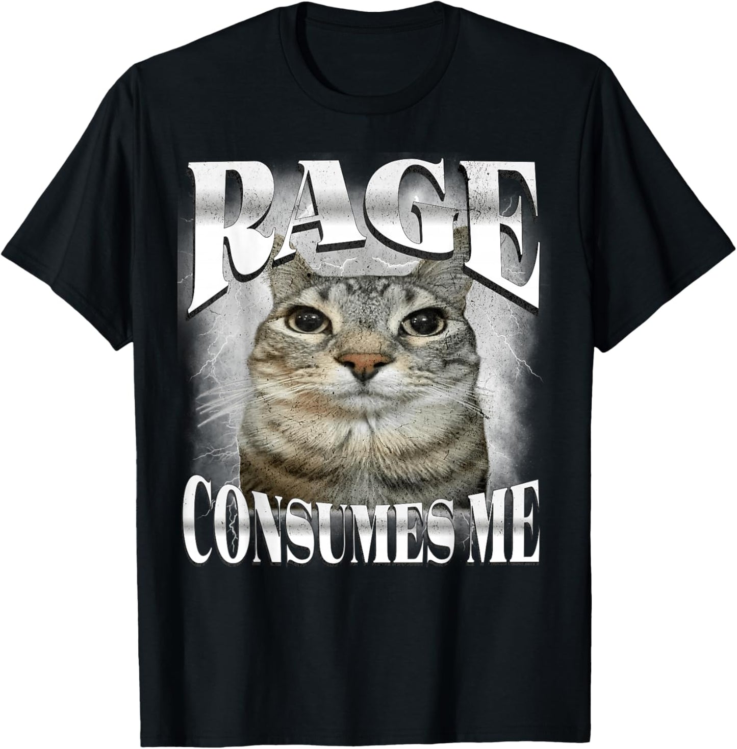 Rage Consumes Me Funny Silly Staring Cat Meme Women Men T-Shirt - T-Shirt | Black