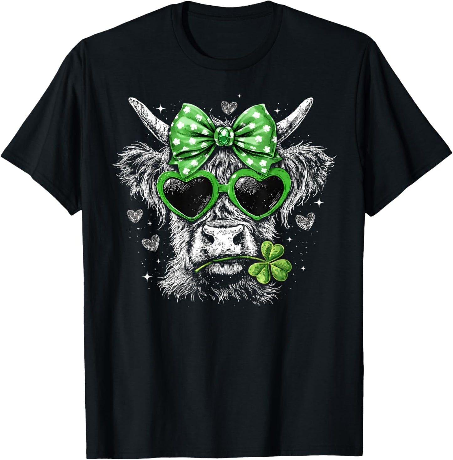 St Patricks Day Coquette Bow Highland Cow Howdy Western T-Shirt - T-Shirt | Black