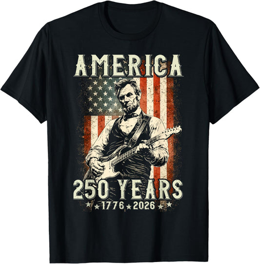 Vintage Abraham Lincoln Abe Lincoln Playing Guitar 250 Years T-Shirt - T-Shirt | Black