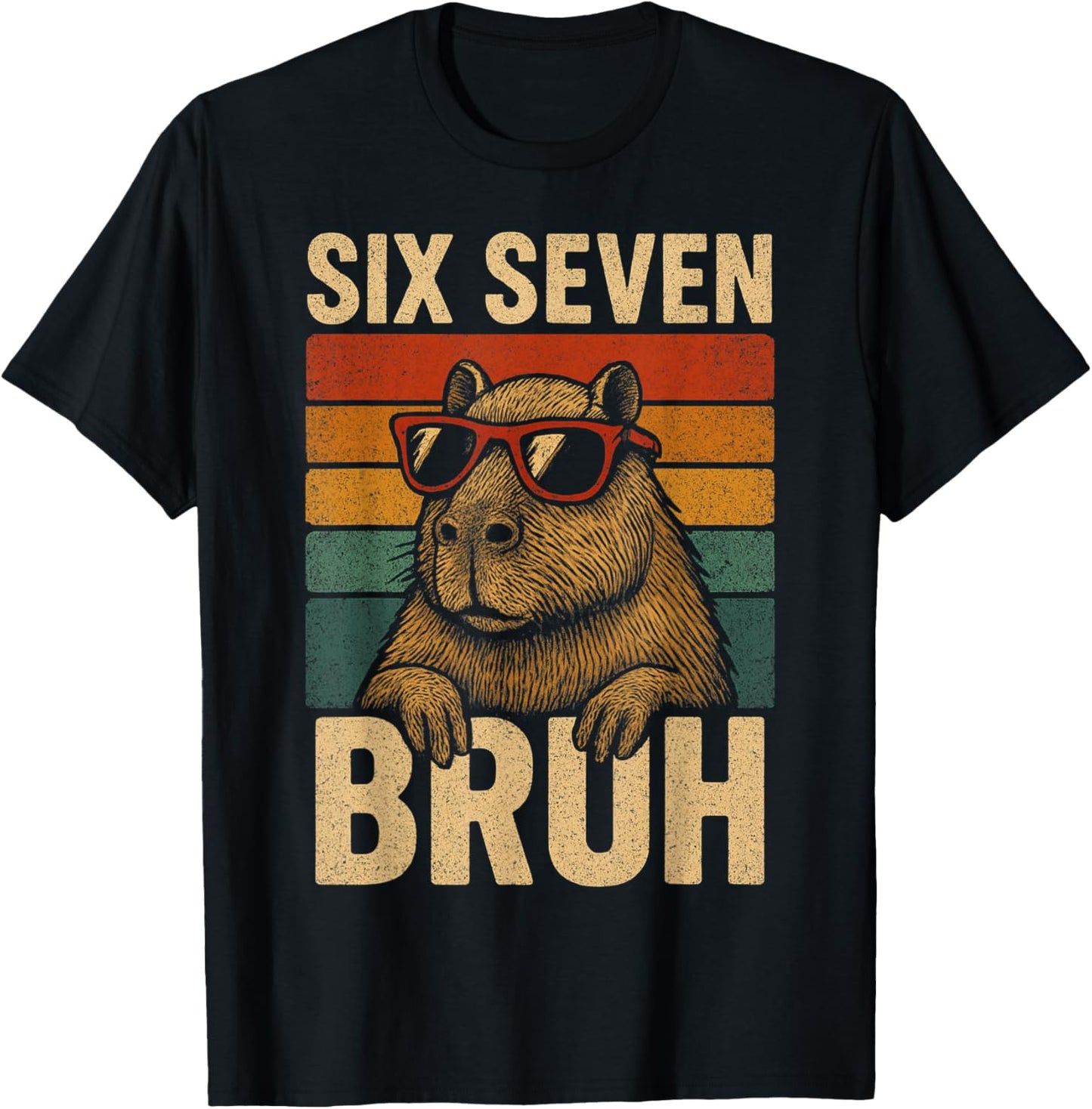 Six Seven Bruh Capybara Retro Vintage Funny 67 Meme Kids T-Shirt - T-Shirt | Black