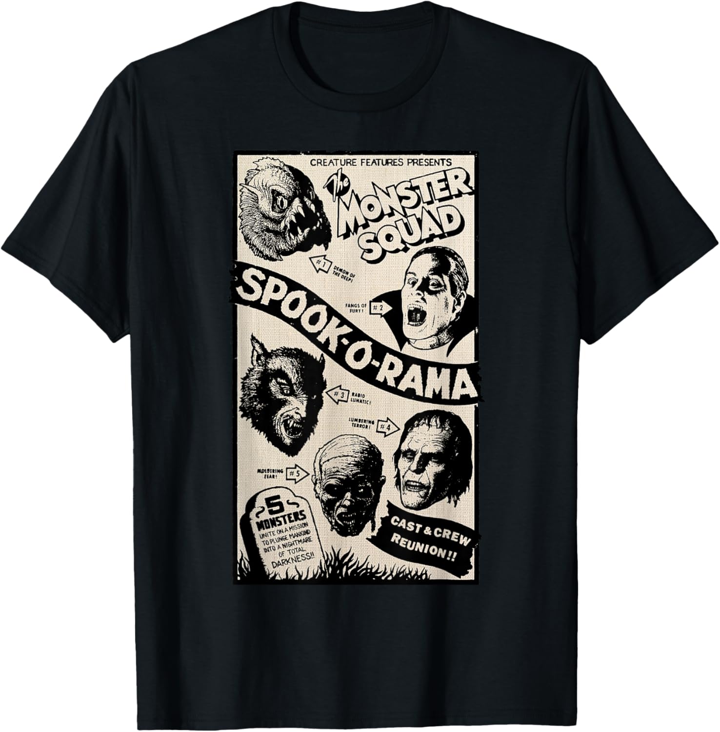 Vintage Halloween Spook-O-Rama Horror Show Monster Squad T-Shirt - T-Shirt | Black