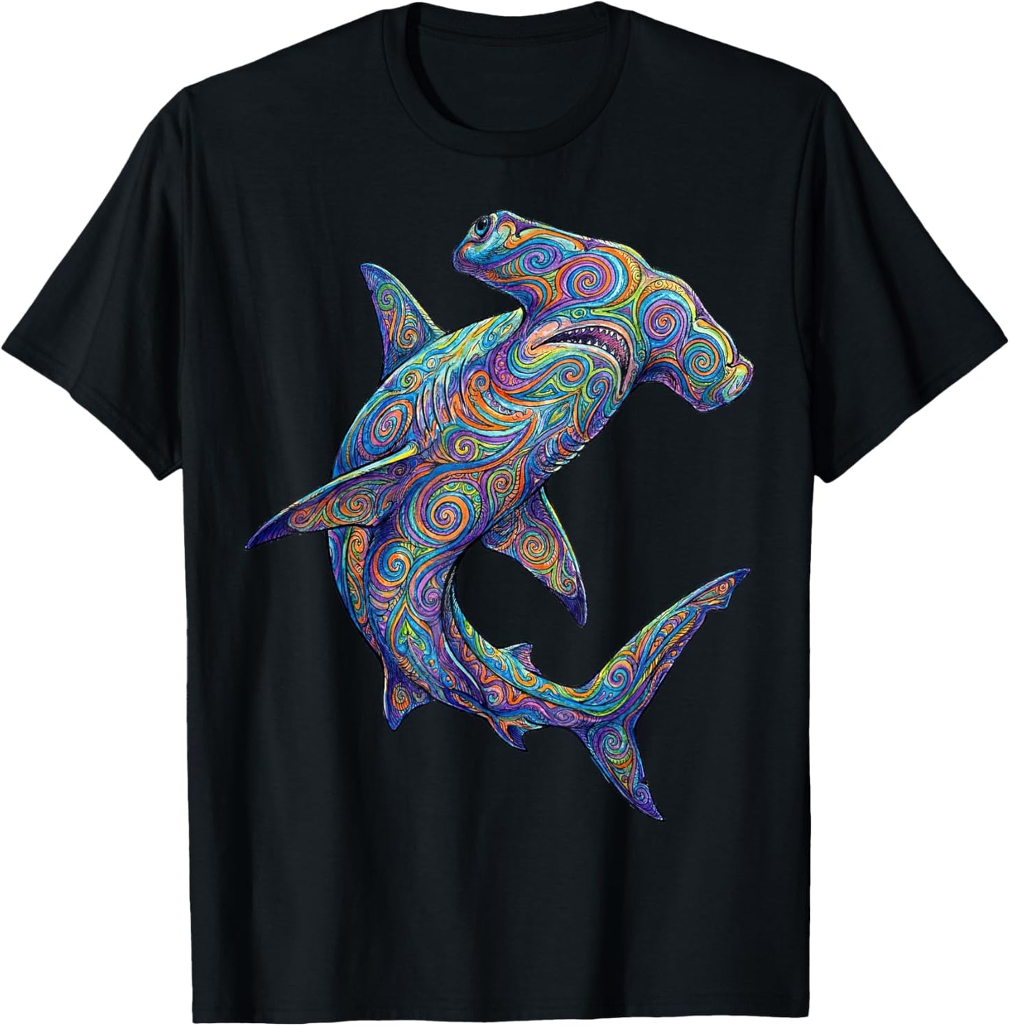 Colorful Hammerhead Shark Abstract Ocean Art Marine Life T-Shirt - T-Shirt | Black