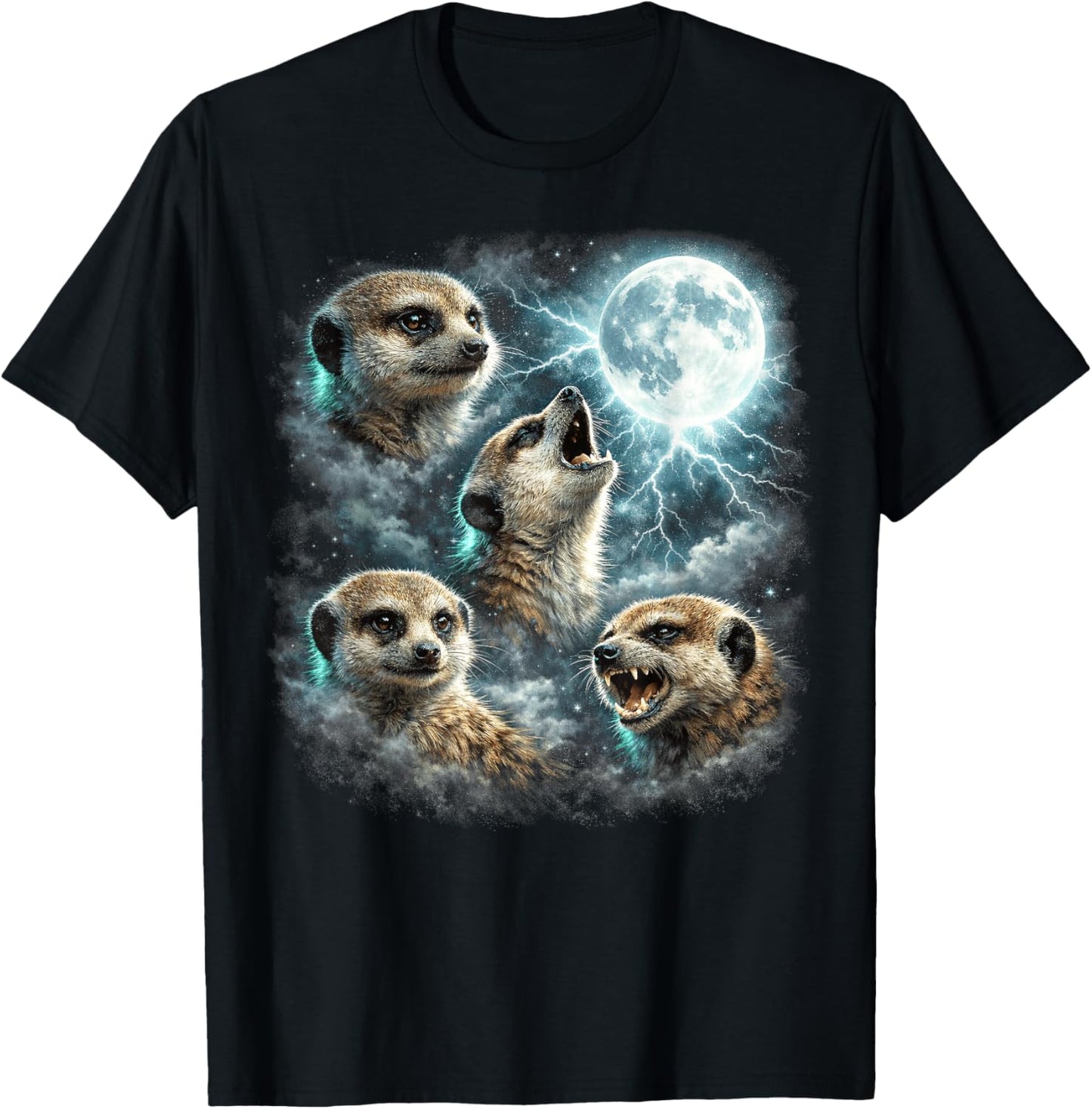 Howling Meerkats Vintage 90s Retro Moon Graphic T-Shirt - T-Shirt | Black