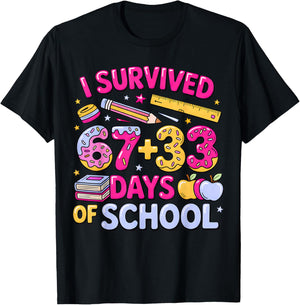 I Survived 67 33 Days of School 100 Days School 67 Meme T-Shirt - T-Shirt | Black