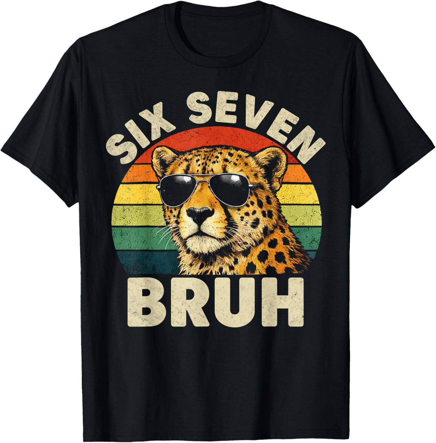 Boys Animal Print Clothes Six Seven Bruh Cheetah 67 Meme T-Shirt - T-Shirt | Black