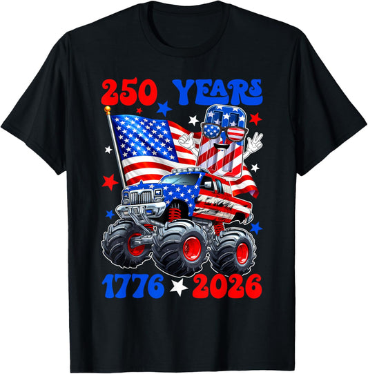 250 USA Years 1776 2026 Popsicle Monster Truck Boys Kids T-Shirt - T-Shirt | Black