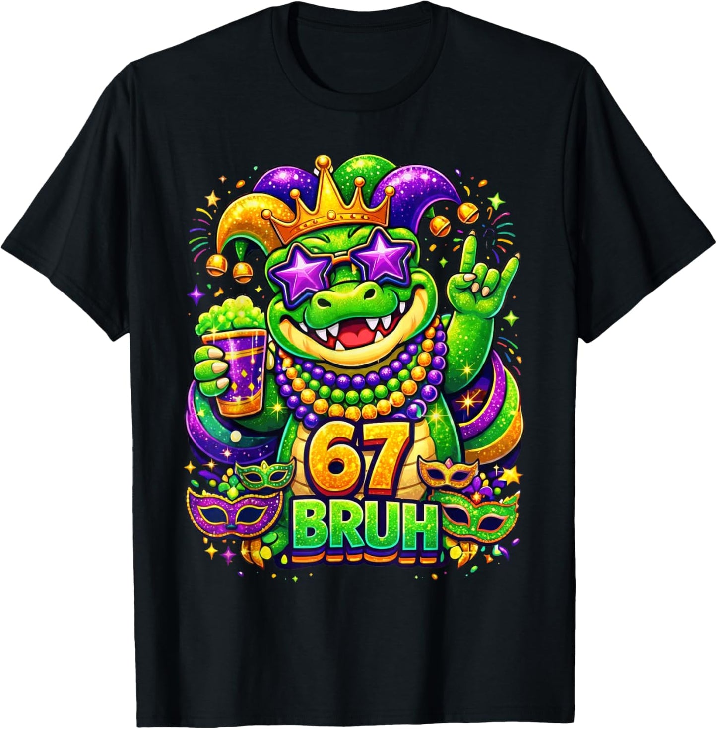 67 Mardi Gras Party Alligator Mardigator Six Seven Bruh Boys T-Shirt - T-Shirt | Black