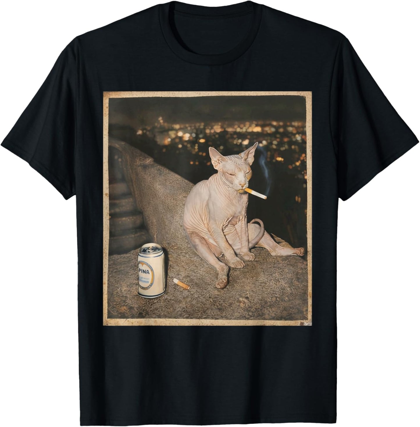 Smoking Sphynx Cat Meme Funny Cat Smoking Cigarette T-Shirt - T-Shirt | Black