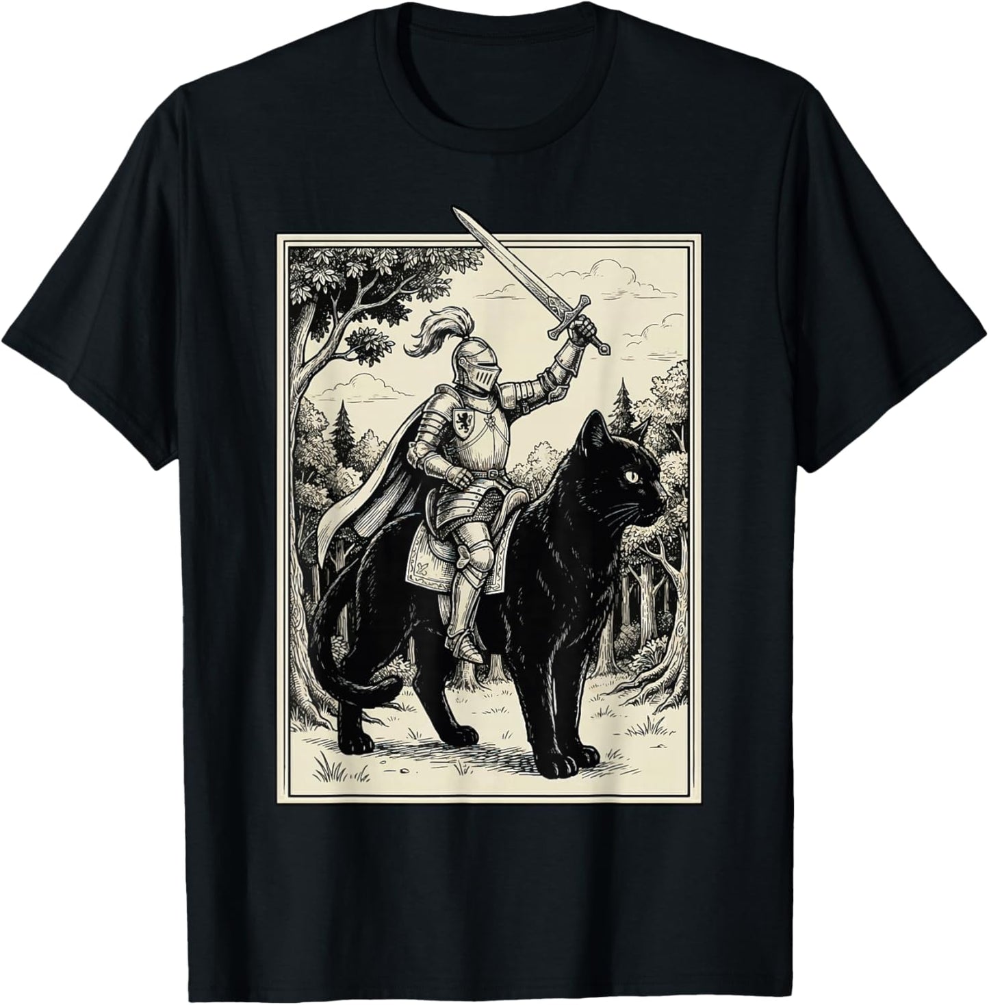 Knight Riding Cat T-Shirt - T-Shirt | Black